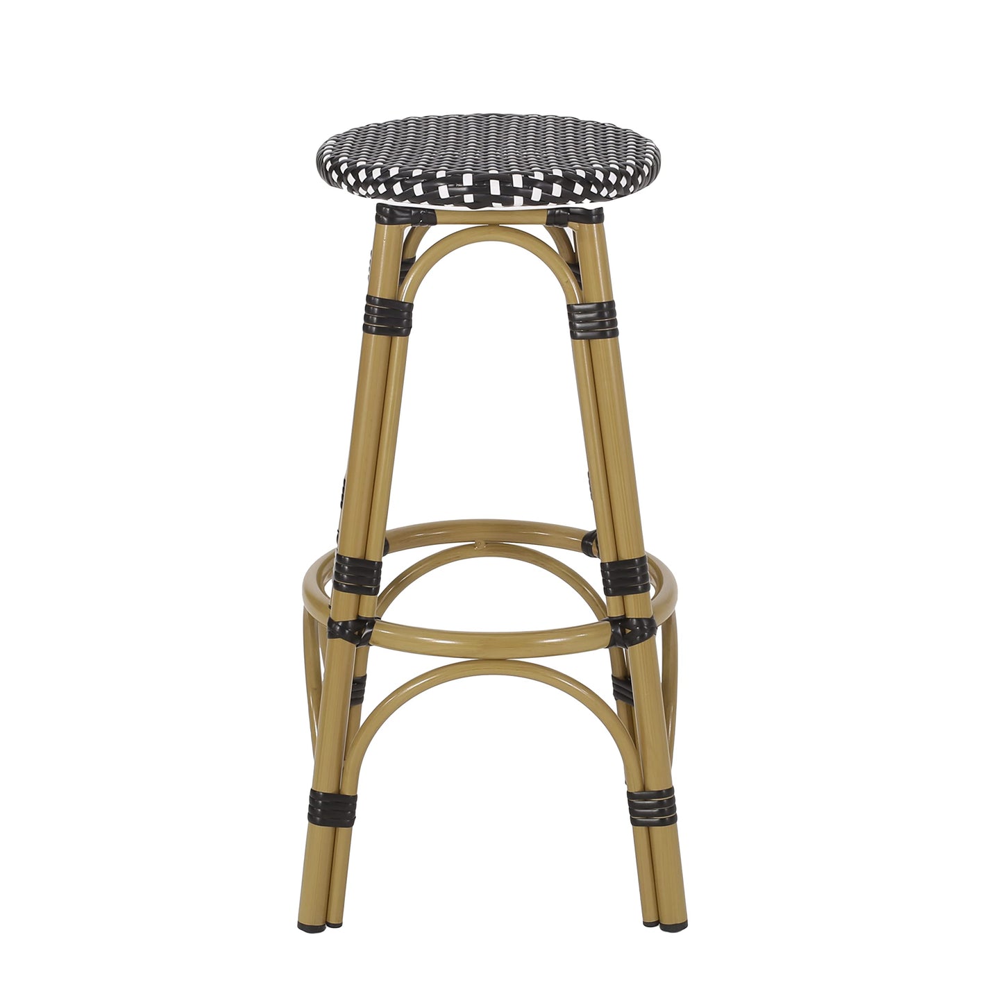 Christopher Knight Home Starla Outdoor 29.5 Inch Barstools - Aluminum and Wicker - Black/White/Bamboo Finish (Set of 4)