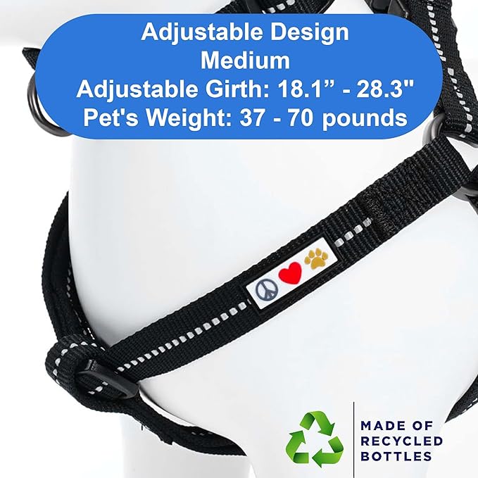 Pawtitas Recycled Dog Harness with Reflective Stitched a Puppy Harness Made from Plastic Bottles Collected from Oceans Medium Black Sea