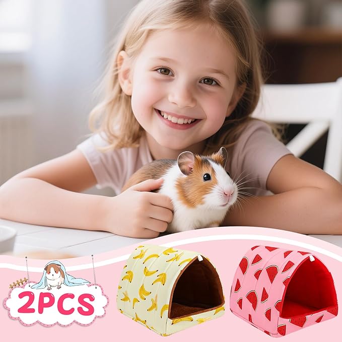 UPINS 2 Pack Guinea Pig Bed, Guinea Pig Hideout Washable Small Animal House Cage Accessories for Dwarf Rabbits Chinchillas Hamsters Hedgehogs Ferrets Bearded Dragons and Rats(9.84 x 9.84 inches)