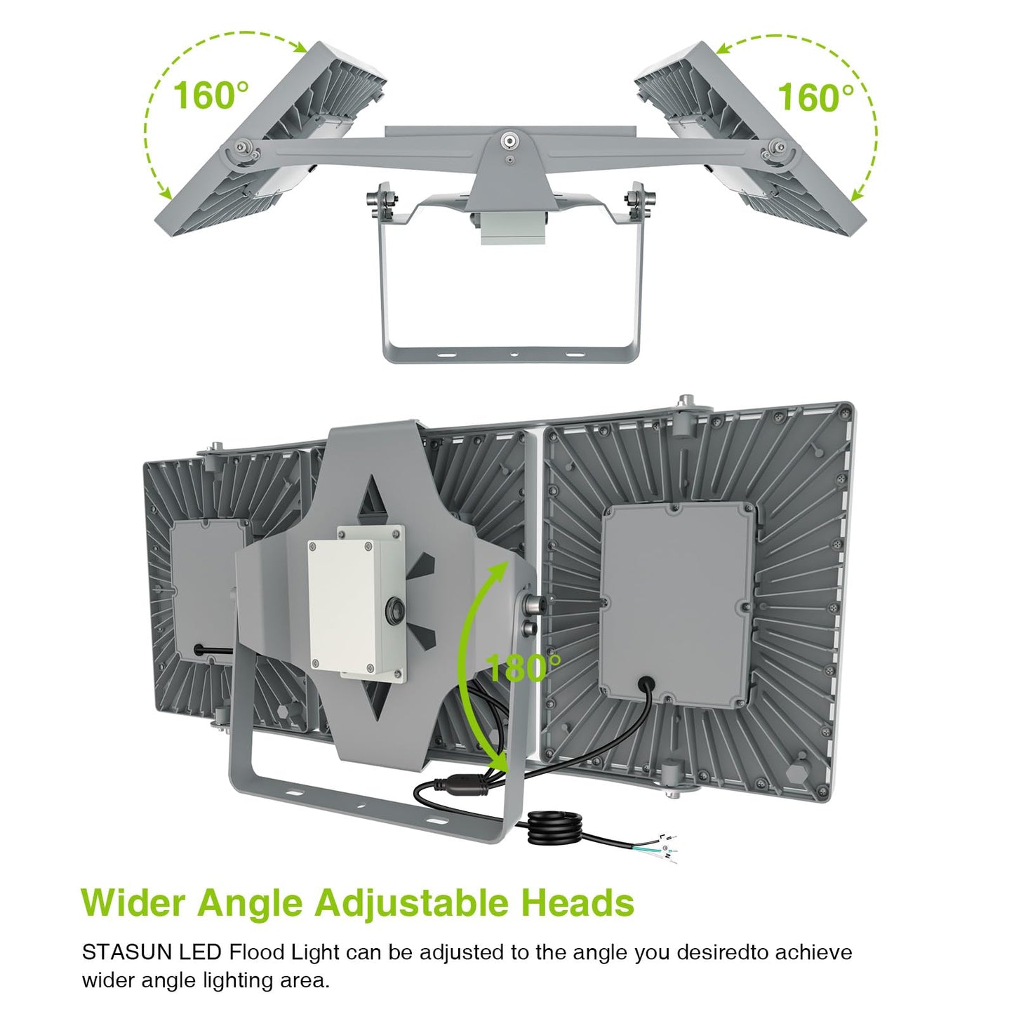 STASUN 900W Dusk to Dawn Flood Light, 90000LM 6000K LED Floodlight Outdoor with Photocell Sensor, IP66 Waterproof, 3Head Muti Angle Lighting for Parking Lot, Stadium, Arena, Commercial, Sport Court