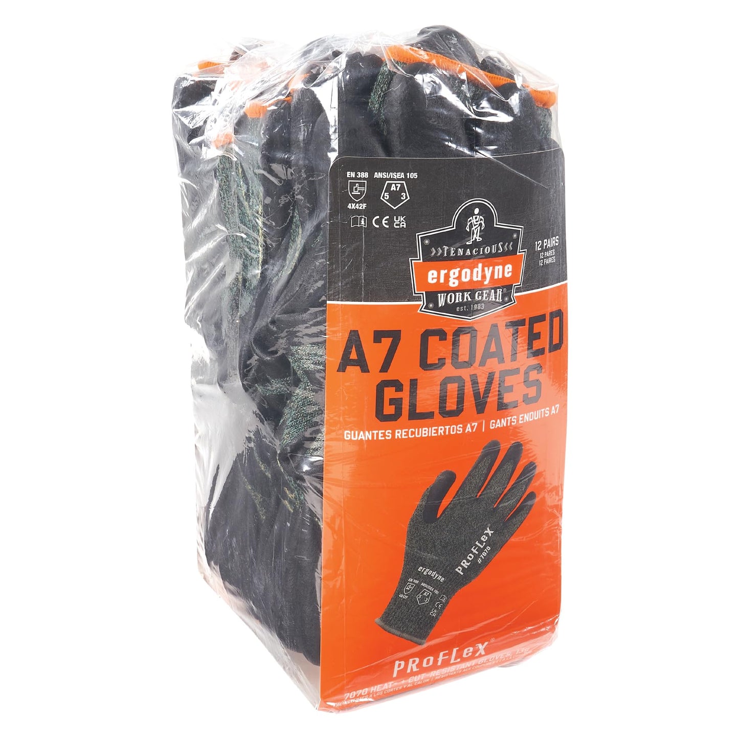Ergodyne ProFlex 7070 Cut Resistant Work Gloves, ANSI A7, Contact Heat Resistant, Sandy Nitrile Coated Palms 13g Aramid