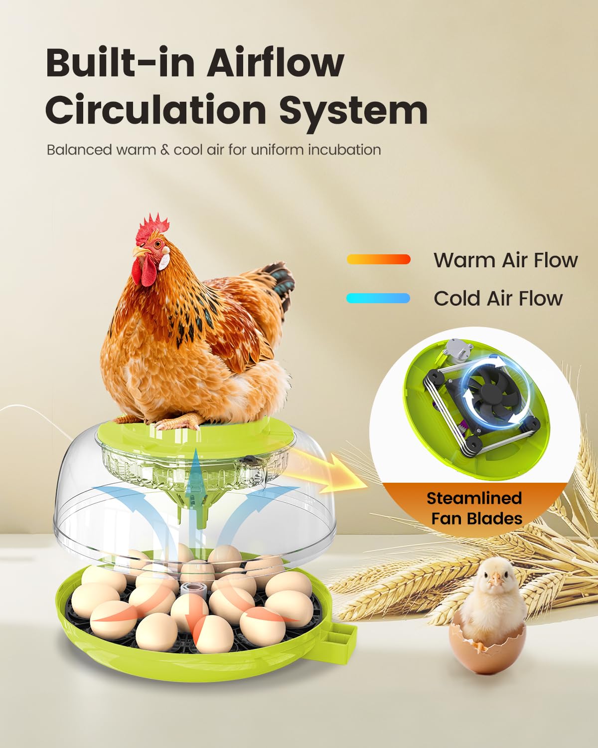 Incubator for Hatching Eggs, 18 Eggs Capacity, Incubators with Egg Candler, Automatic Egg Turner, Temperature & Humidity Control, Full Viewing for Chicken, Duck, Quail, Goose, Parrot, Pigeon