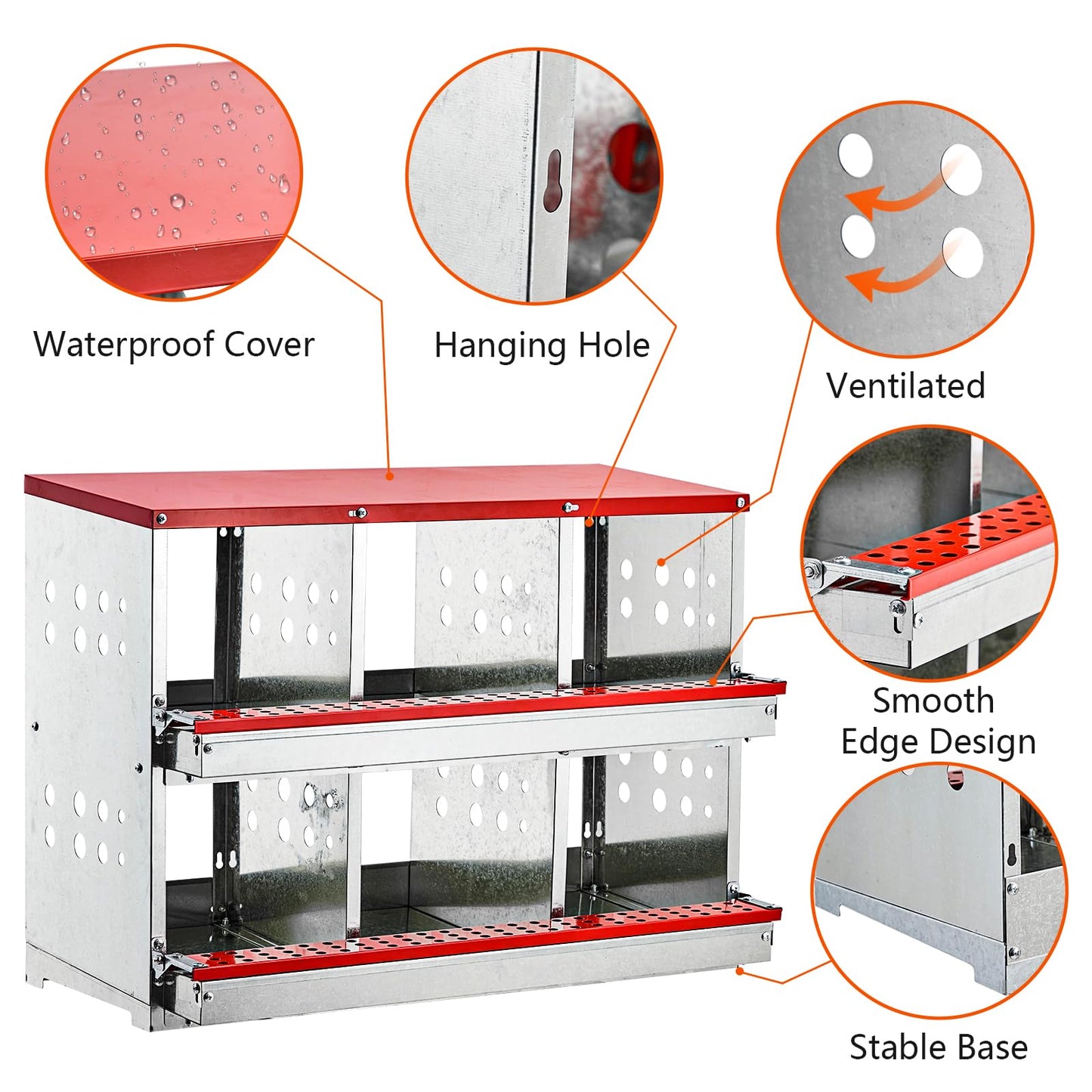 Nesting Boxes for Chickens, 6 Compartment Roll Out Away Chicken Nesting Boxes for Laying Eggs, Nesting Gift Boxes for Hens Duck Poultry, Metal Heavy Duty Chicken Coop with Perch