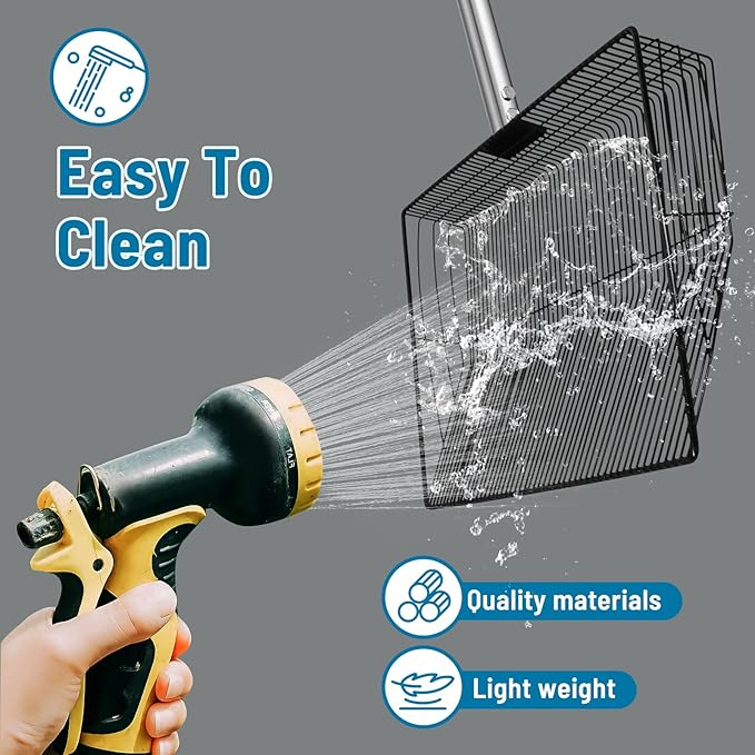 15-inch Large Chicken Poop Scooper with Gloves & Ergonomic Grip, 5 in 1 Adjustable Chicken Coop Pooper Shovel (37 to 78"), Sifting Litter Shovel Scoop for Chicken Coop/Stable Cleaning/Poultry Farm
