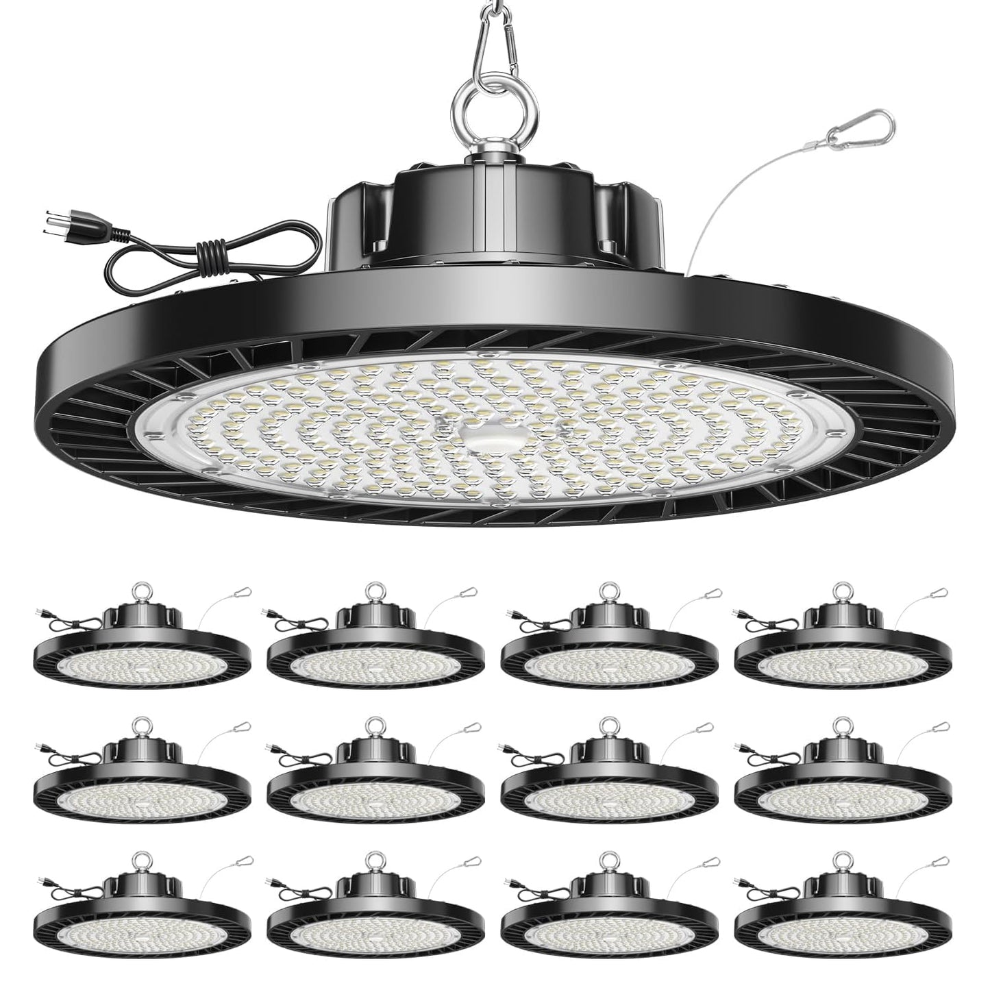 ONLYLUX 12 Pack UFO LED High Bay Light, 150W 5000K Daylight, 22500LM (Eqv. 800W MH/HPS), Commercial High Bay LED Shop Lights with US Plug for Garage Workshop Warehouse Barn, Plug&Play