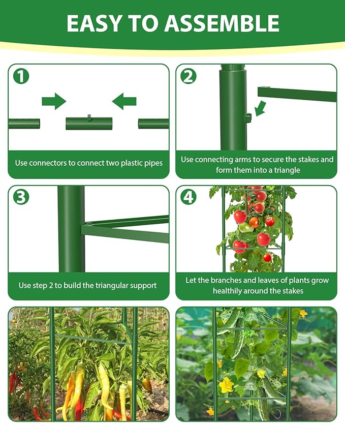 3 Pack Tomato Cages for Garden, 51 Inches Adjustable Tomatoes Plant Stakes Support Cages Trellis, Garden Trellis for Vegetable Flowers Fruits Climbing Plants- 20 Binding Wires Included