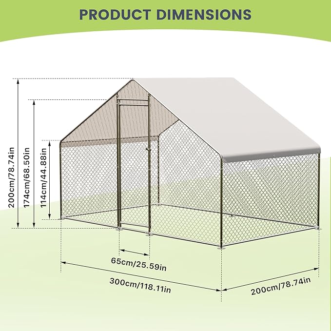 Large Metal Chicken Coop, Large Chicken Pen, Chicken Runs for Yard with Waterproof and Anti-UV Cover, Duck Rabbit House Outdoor (9.8'L x 6.5'W x 6.5'H)