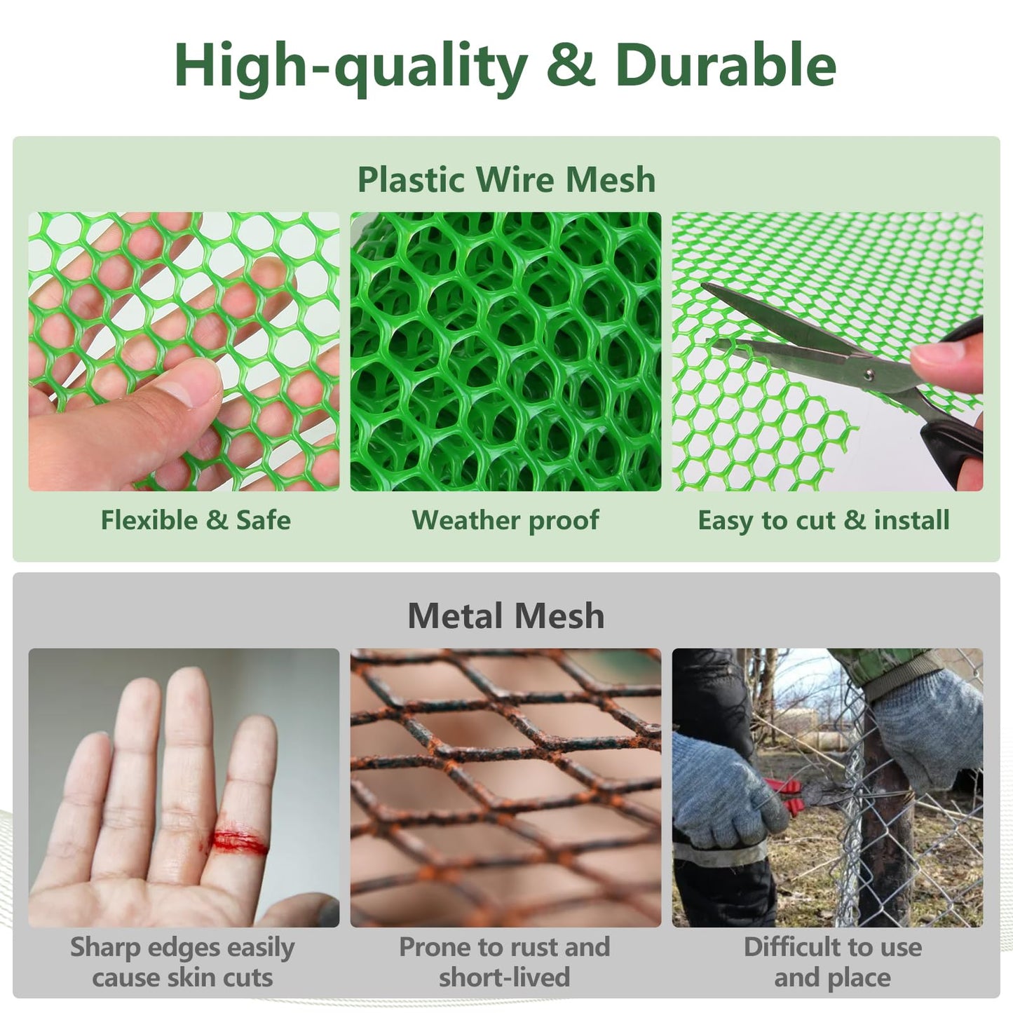 ANHAN Green Chicken Wire Mesh Fence Roll 15.7in x 16.4ft,Plastic Garden mesh Sheet Plant Barrier Netting Temporary Fencing for Poultry Netting Fence Dogs, Rabbit, Animal Floral Net Protection