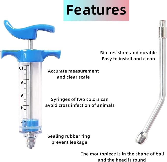 1 Pcs Goats Feed water filler, Drench Nozzle, Reusable, Adjustable Dosage, for Cattle, Sheep, Goats, Horse, Pig, Dog Supplies (Blue 10ml)
