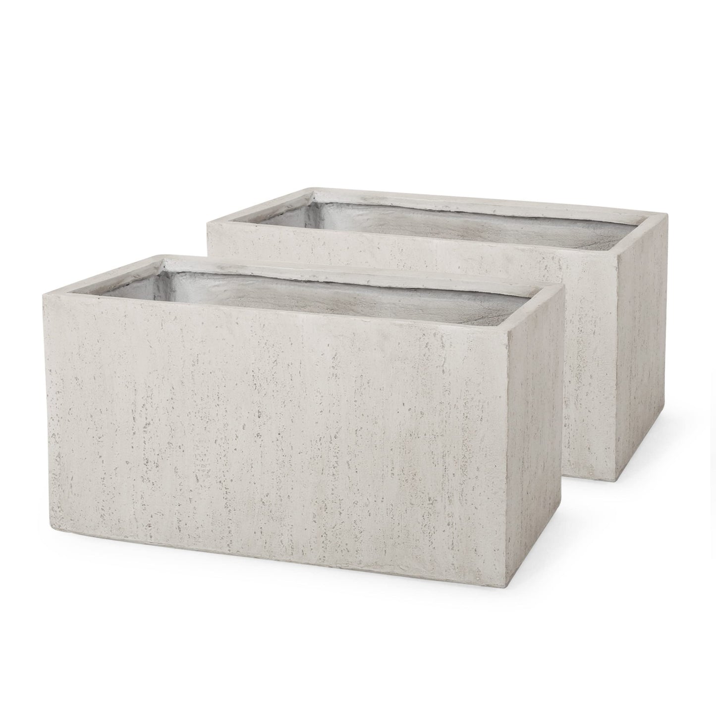 Vanessa Outdoor Modern Medium Cast Stone Rectangular Planters (Set of 2), White