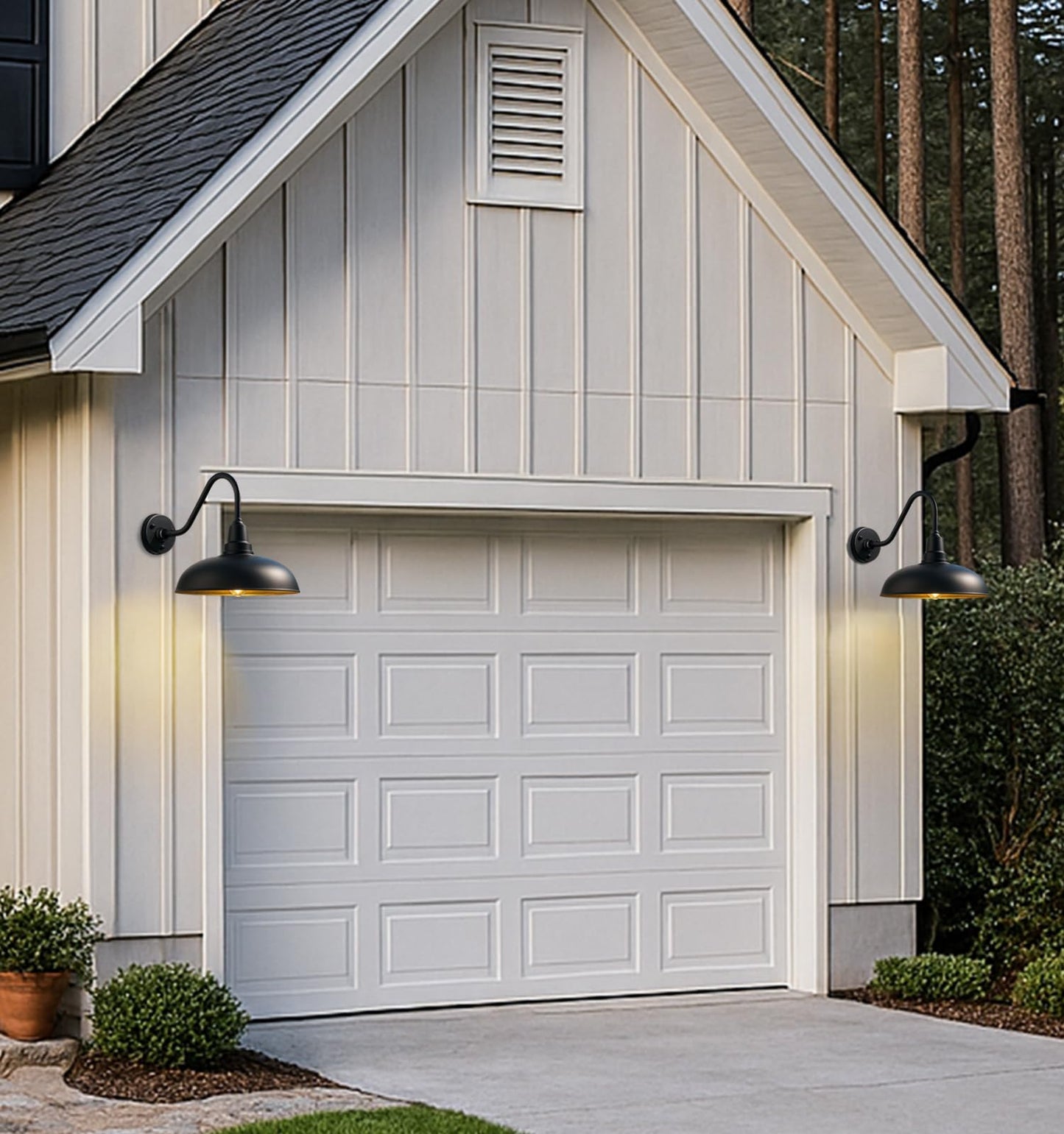 20" Extra-Large Gooseneck Barn Lights – Black Industrial Wall Sconces for Garage, Porch, or Farmhouse Patio – Rustproof and Weatherproof Exterior Lights – 2 Pack