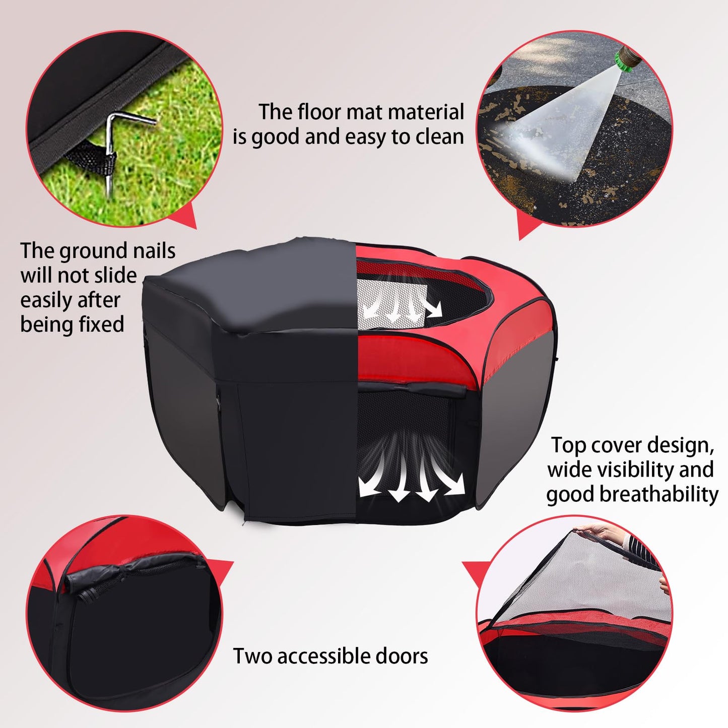 Foldable Brooder Box for Chick,Chick Fence Portable Dog Playpen Cage with Floor Mat, Large Dog Tent Oxford Fabric Cage Indoor/Outdoor, Red and Black