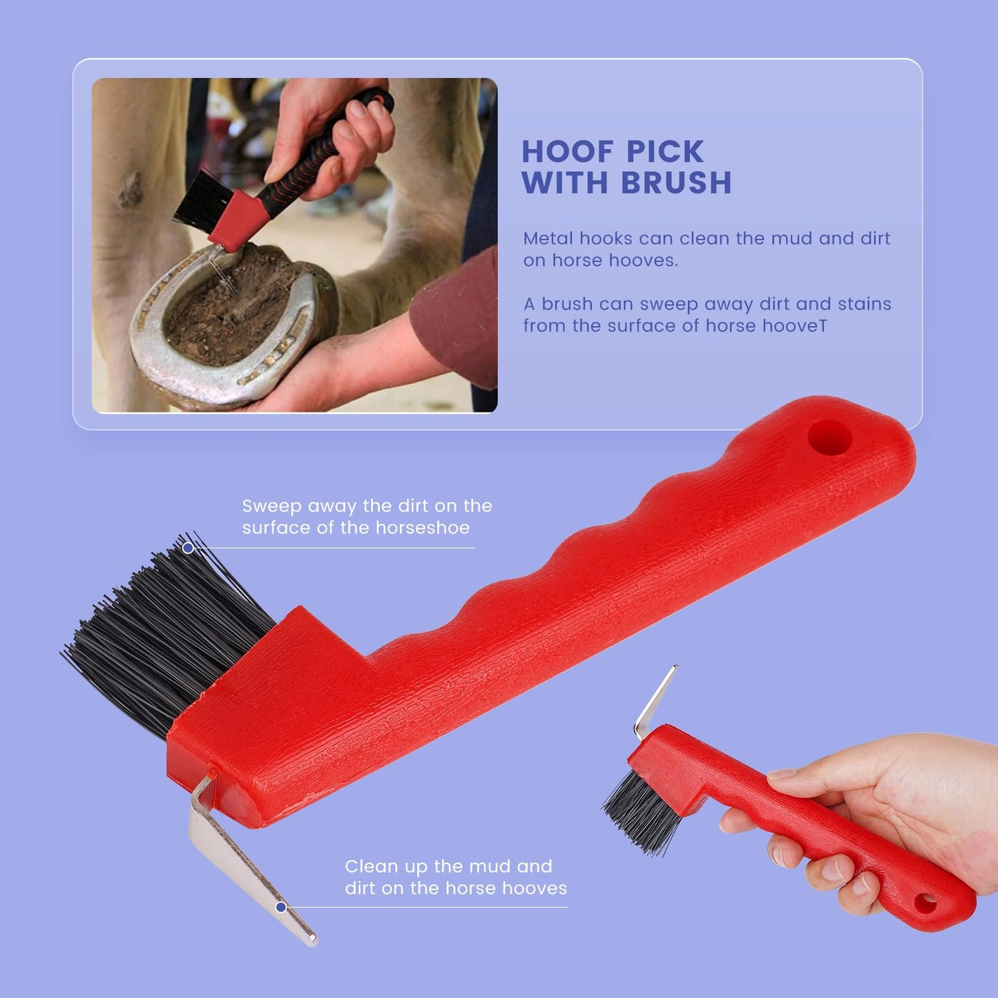 KHEARPSL Horse Grooming Kit, Horse Brushes for Grooming 10pcs Horse Cleaning Tool Set with Tote Bag, Sweat Scraper, Curry Comb, Brush, Hoof Pick, Livestock Bathing Supplies Equine Care Supplies