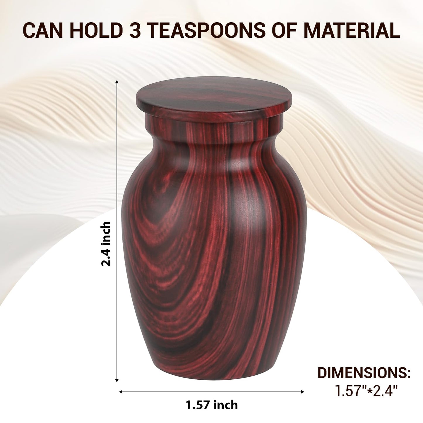 Small Urns for Human Ashes, Red Rosewood Grain Finish Metal Keepsake Mini Urn Set of 4, Handcrafted Sharing Memorial Decorative Urn - Recycled Cast Aluminum