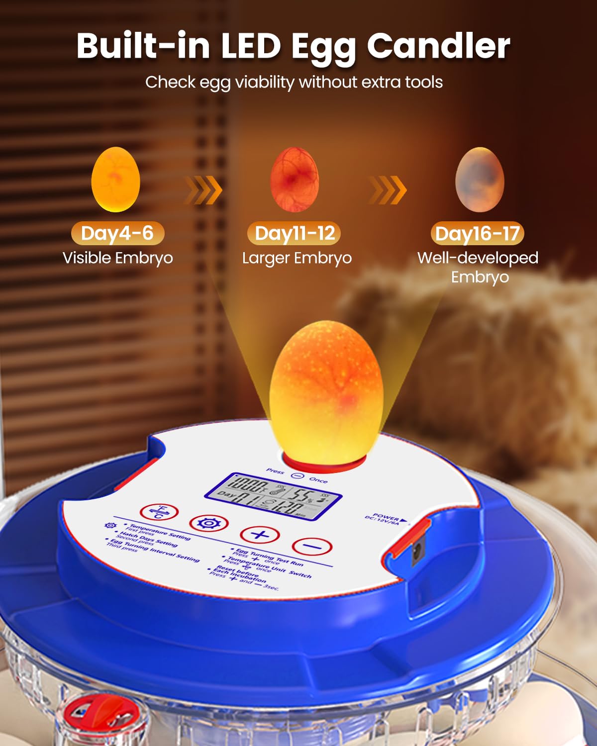 Incubators for Hatching Eggs, 18 Eggs Incubators with Egg Candler, Automatic Egg Turner, Temperature & Humidity Control, Full Viewing for Chicken, Duck, Quail, Goose, Parrot and Pigeon
