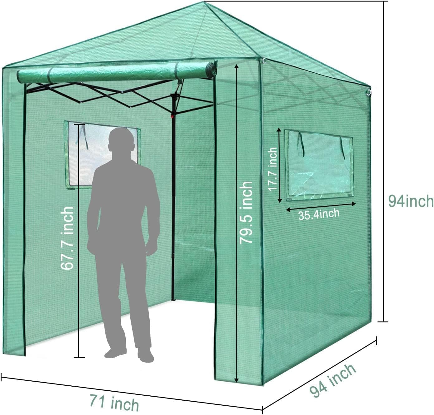 PexFix 8'x 8' Portable Walk-in Greenhouse for Outdoor & Indoor, Easy to Assemble Pop up Grow Greenhouses with Sturdy PE Cover and Roll-Up Windows & Door for Flowers, Fruits, Herbs Growing