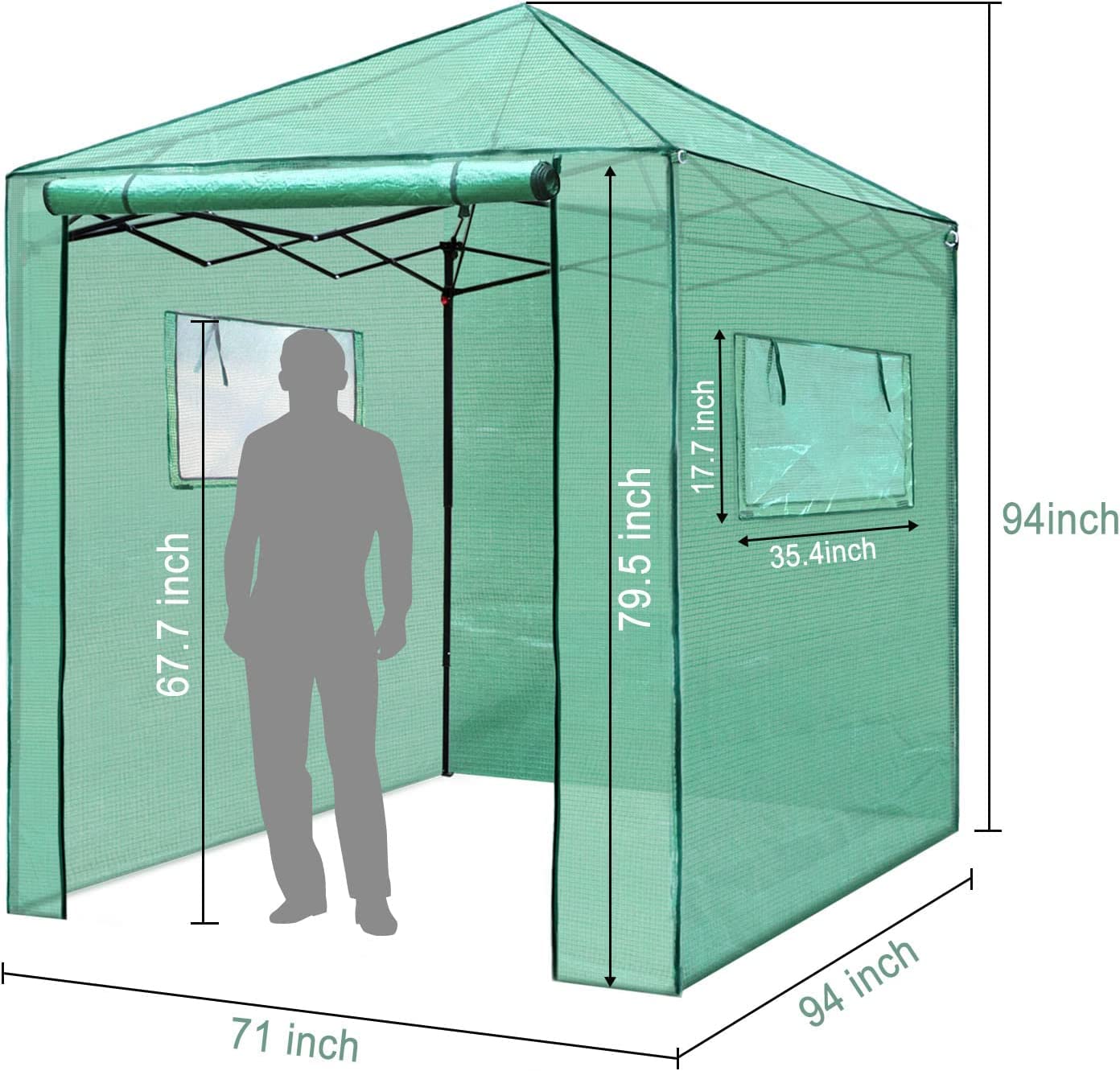 PexFix 8'x 8' Portable Walk-in Greenhouse for Outdoor & Indoor, Easy to Assemble Pop up Grow Greenhouses with Sturdy PE Cover and Roll-Up Windows & Door for Flowers, Fruits, Herbs Growing