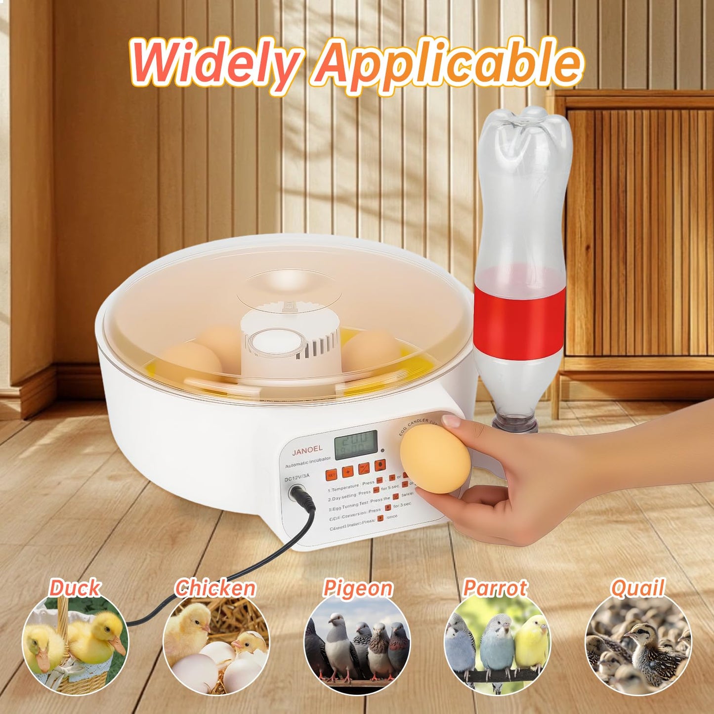 JANOEL Automatic Egg Incubator12-32 Eggs for Hatching Chick,Duck,Goose,Quail & Pigeons with Auto Egg Turnner/Fahrenheit Temperature+Humidity LED Display/Built-in Egg Candler/Perfect for Beginners