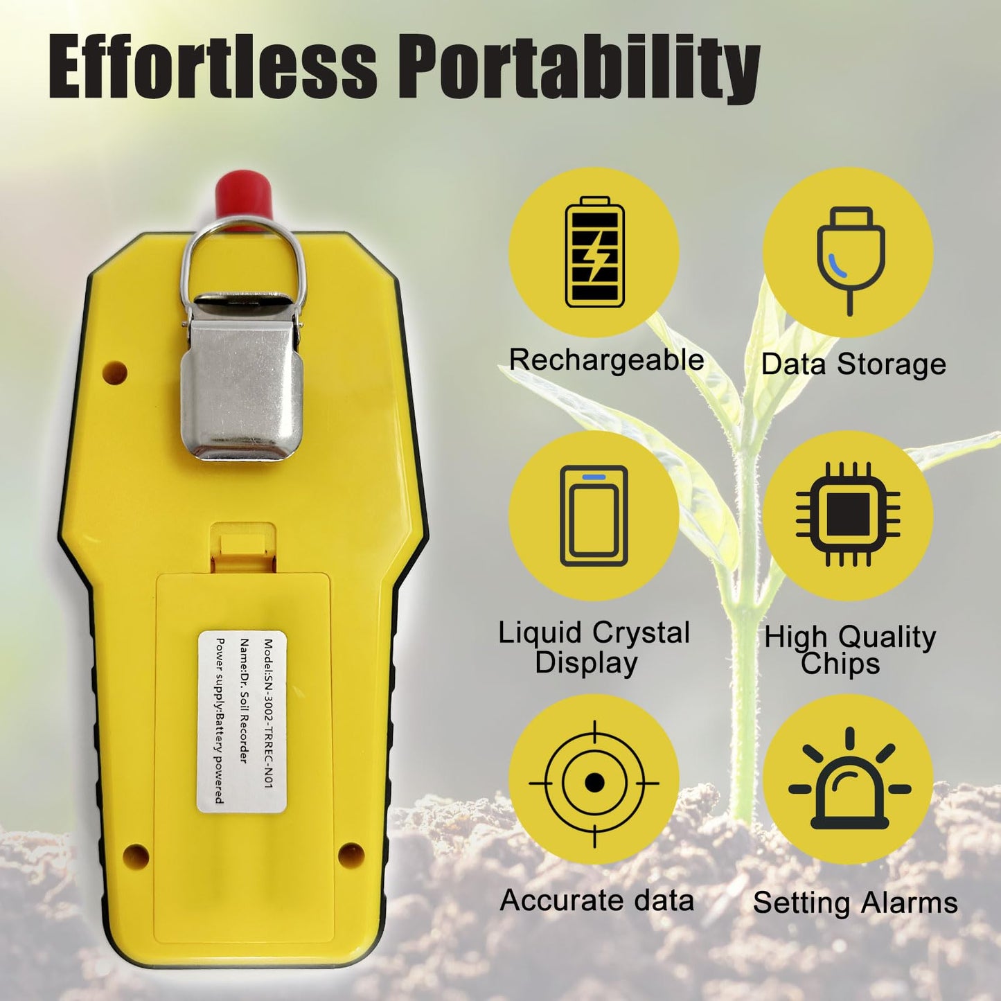 7 in 1 Soil Tester, Nitrogen Phosphorus Potassium NPK Tester, Handheld Soil PH Meter Kit, Temperature, Conductivity, Moisture, EC Meter for Petrochemical, Agriculture