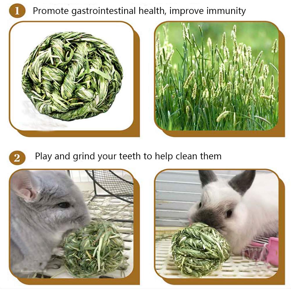 Bunny Grass Toy 4 Pcs Natural Timothy Grass Small Animal Activity Play Chew Ball for Rabbits Hamster Guinea Pigs Gerbils