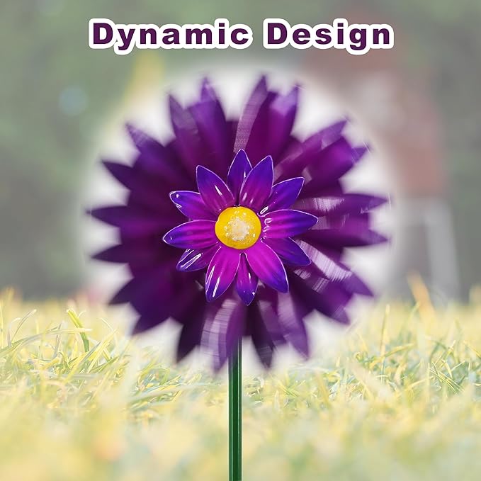 Metal Flower Wind Spinner Garden Lawn Stakes Yard Art, 27inch Lawn Windmill Ornaments Outside Garden Decorations Outdoor for Yard, 5pieces Windmill Gardening Porch Outdoor Summer Decor