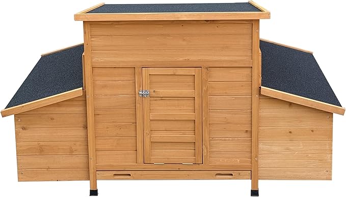 55.2" Wooden Chicken Coop for 4-6 Chickens,Hen House Poultry Pet Hutch Cage with 6 Large Nest Boxes,Ramps ans a Removable Tray,Waterproof Asphalt Roof,Moisture Protection,Natural