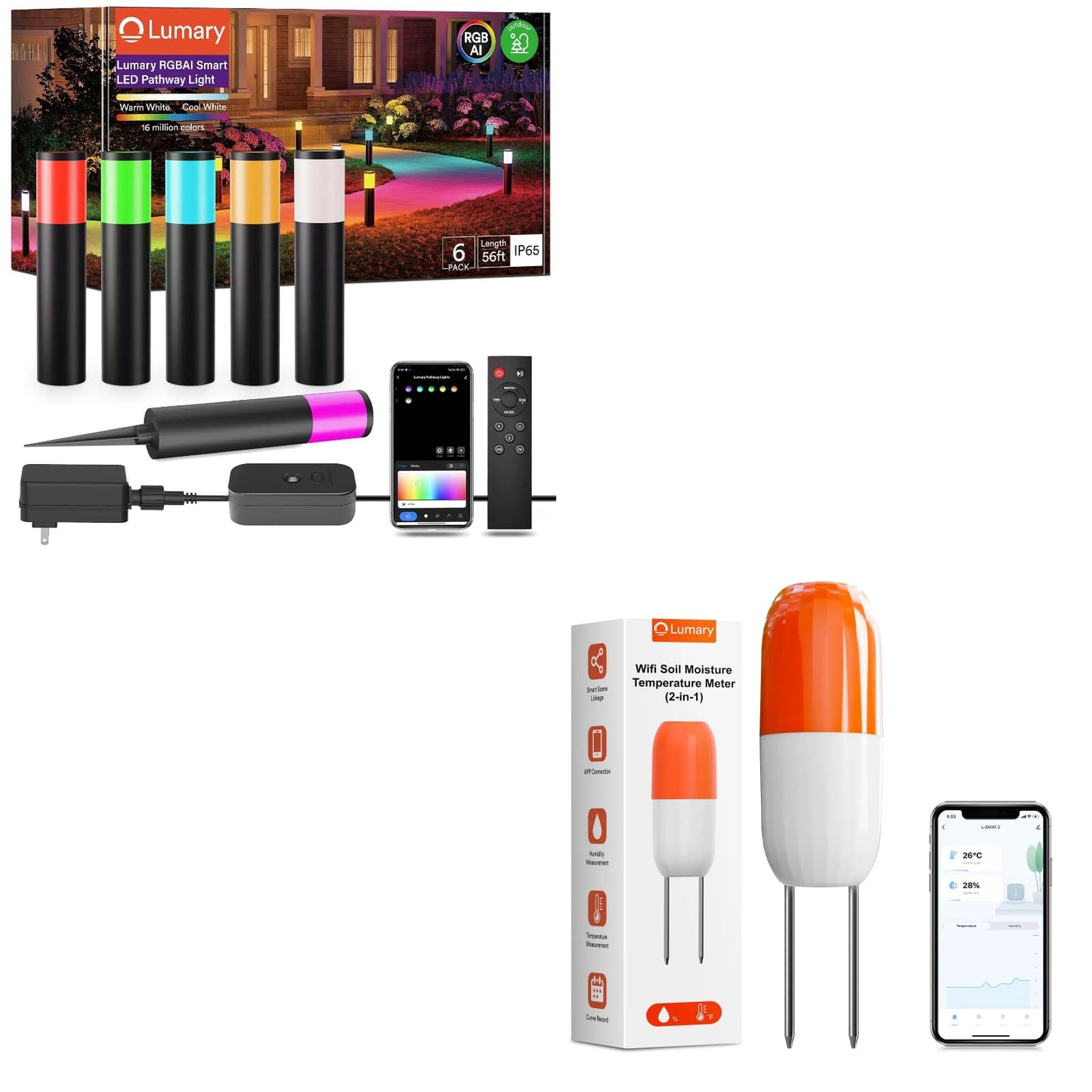 Lumary Wireless WiFi Moisture/Temperature Soil Meter 6 Pack Smart Pathway Lights