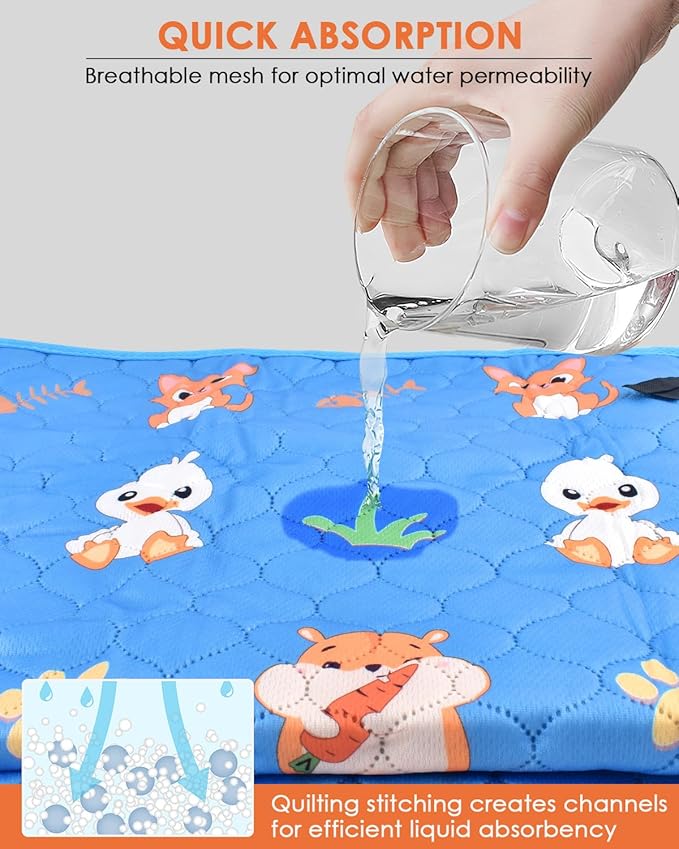 Bissap 2 Packs Guinea Pig Cage Liners, 18''X24'' Washable Guinea Pig Pee Pads Non Slip Reusable Fast and Super Absorbent Bedding for Small Animals Rabbit Hamster Chinchillas Rat - Blue