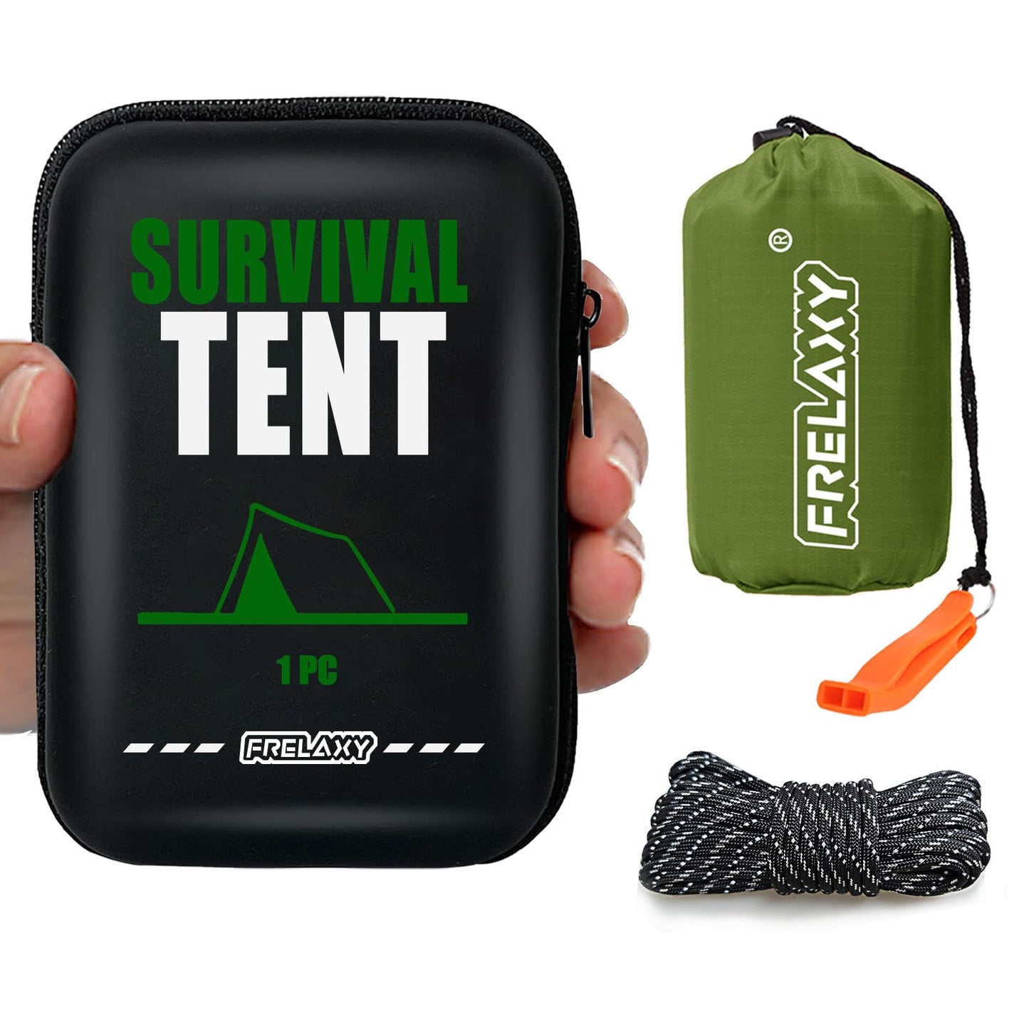 Frelaxy Extra-Thick Emergency Tent, Compact Survival Tent with Whistle, Upgraded Paracord, Storage Pouch, and EVA Case, 2 Person Emergency Shelter for Backpacking, Hiking (Army Green - 1 Pack)