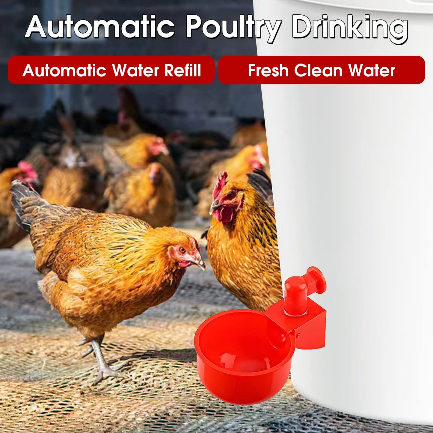 Chicken Water Cup Waterer for Poultry, 3/8 in Automatic Filling Waterer Poultry Drinking Bowl Chicken Water Feeder, Automatic Poultry Drinking Bowl for Duck Turkey Rabbit Geese Farm (6)