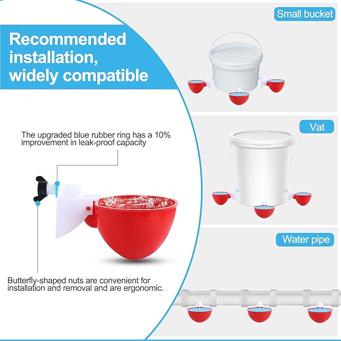 10PCS Chicken Waterer Cups, 3rd Generation DIY Large Automatic Chicken Water Feeder Cup, Tee Fittings Poultry Waterer, Suitable for Chicks, Turkeys, Ducks, Goose, Small Pets with Mounting Hole Opener