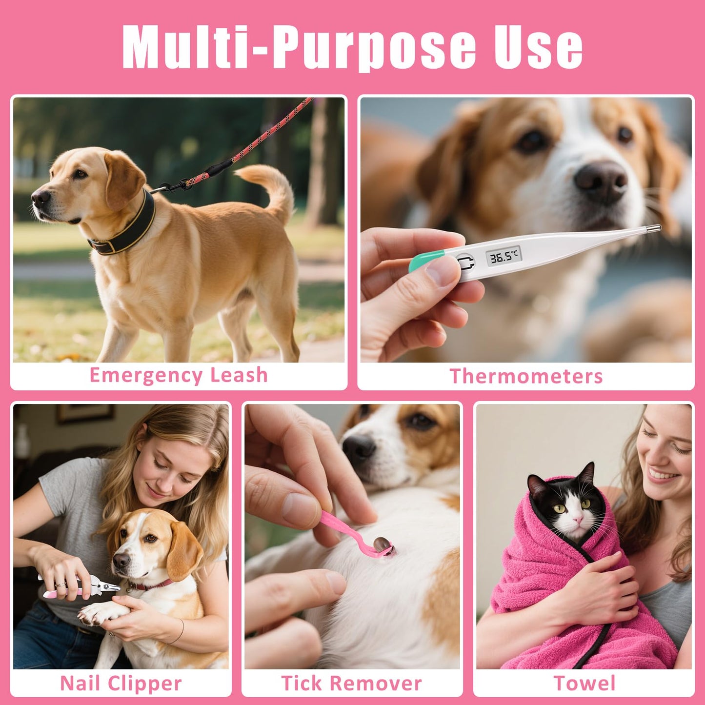 GPUSFAK Pet First Aid Kit for Dogs - Pet Emergency Kit for Camping Hiking Traveling Hunting and Sports (Pink)