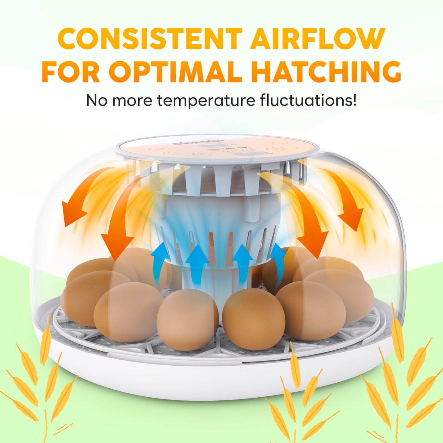 Okkobi M12 Egg Incubator with Automatic Turner and Humidity Control - 12/24 Eggs, 360° View, Easy to Use and Clean - Incubadora de Huevos de Gallina - Made for US - White & Orange