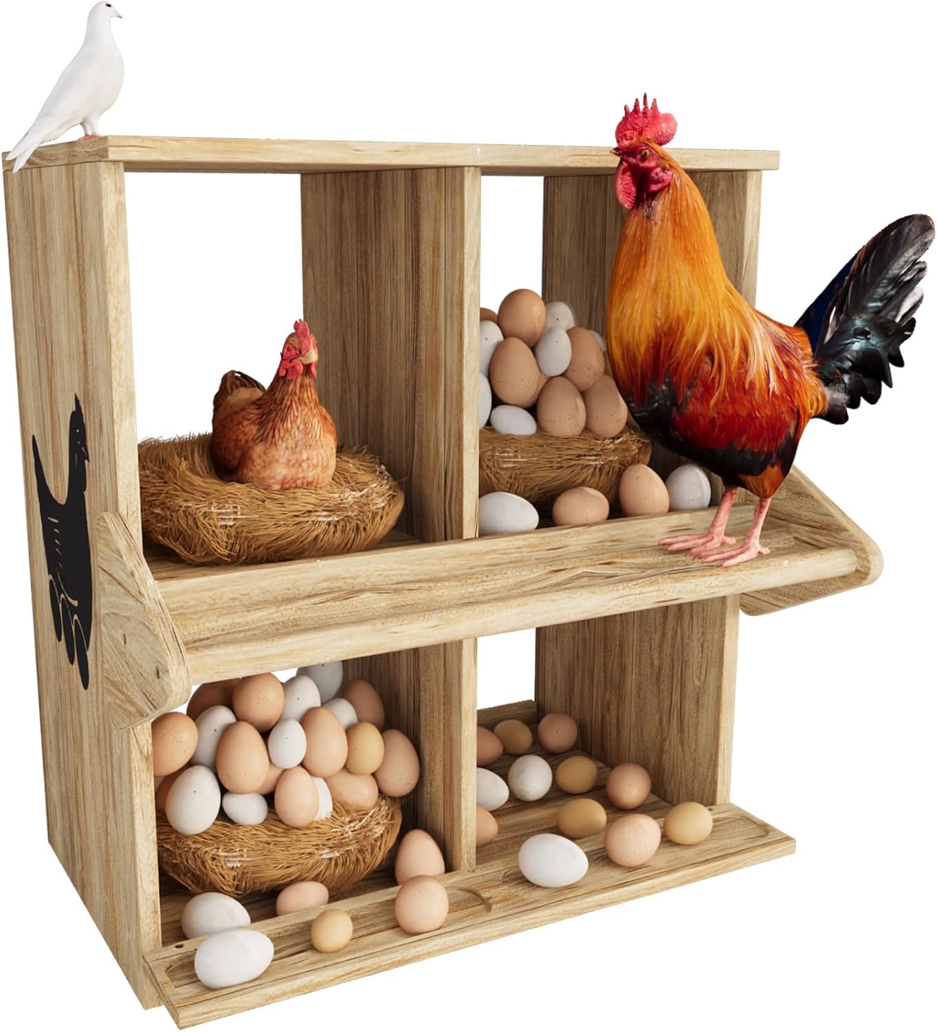 Chicken Nesting Box, 4 Compartment Wooden Nesting Boxes for Chickens with Perches, Floor/Stand/Wall Mount Large Chicken Nesting Boxes for Small & Medium Poultry
