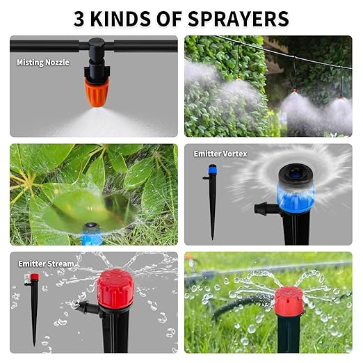 240FT Drip Irrigation System,Automatic Drip Irrigation Kit with 1/2 inch Hose 1/4 inch Distribution Tubing and Accessories,for Lawn Raised Bed Greenhouse Plant Watering System