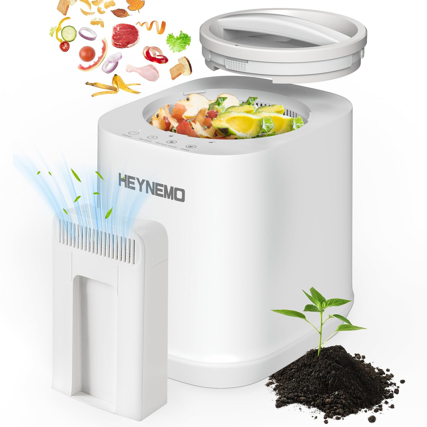 Kiss the Water Electric Composter for Kitchen, 4L Large Smart Countertop Compost Bin with 3 Composting Modes, Odorless Indoor Electric Kitchen Food Recycler with Safe Lock, White
