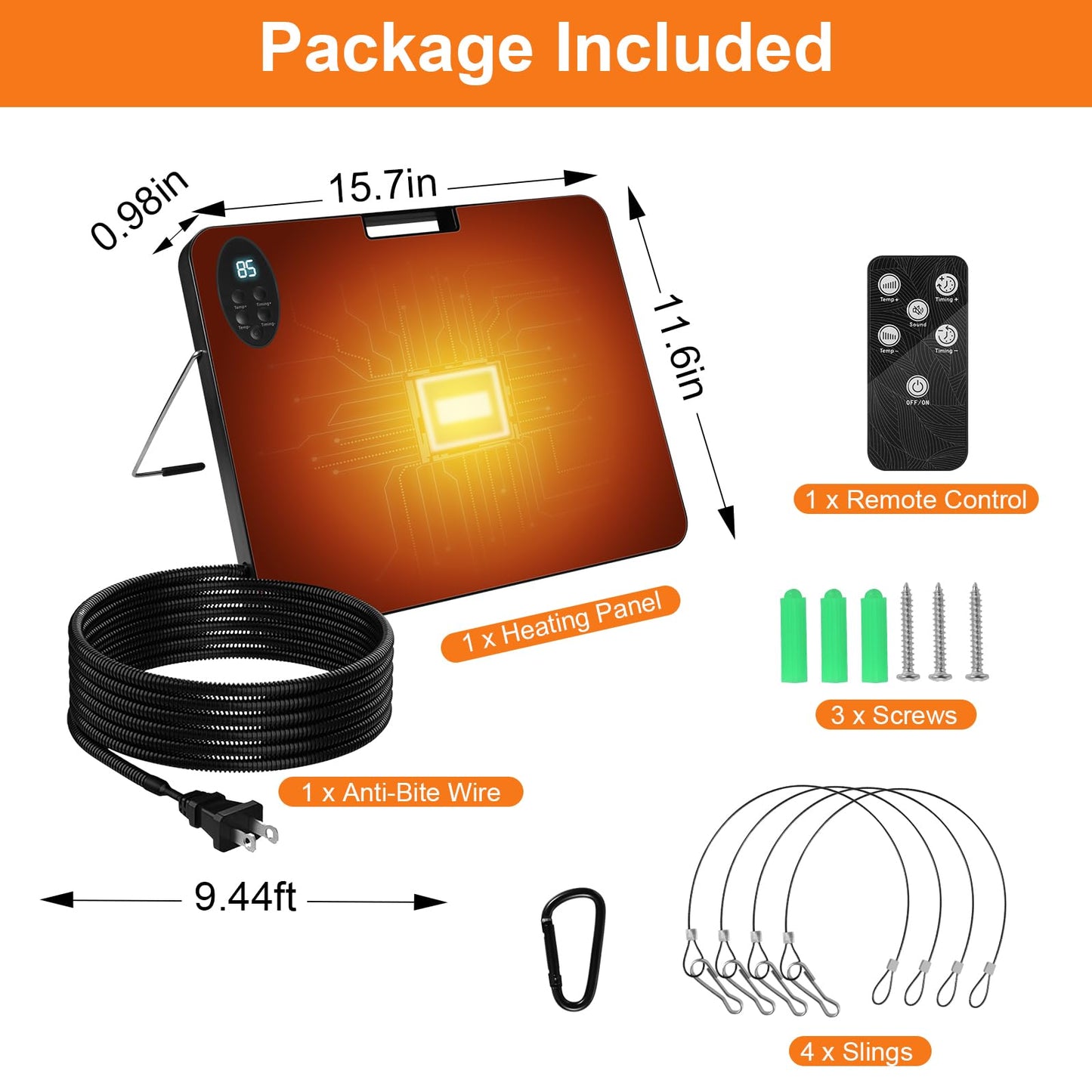 Chicken Coop Heater for Winter, Inside and Outdoor Pet, Animal Heater,Radiant Heat Panel with Overheating Protection with High Temperature Alert,Remote Control Timing Function, Adjustable Temp