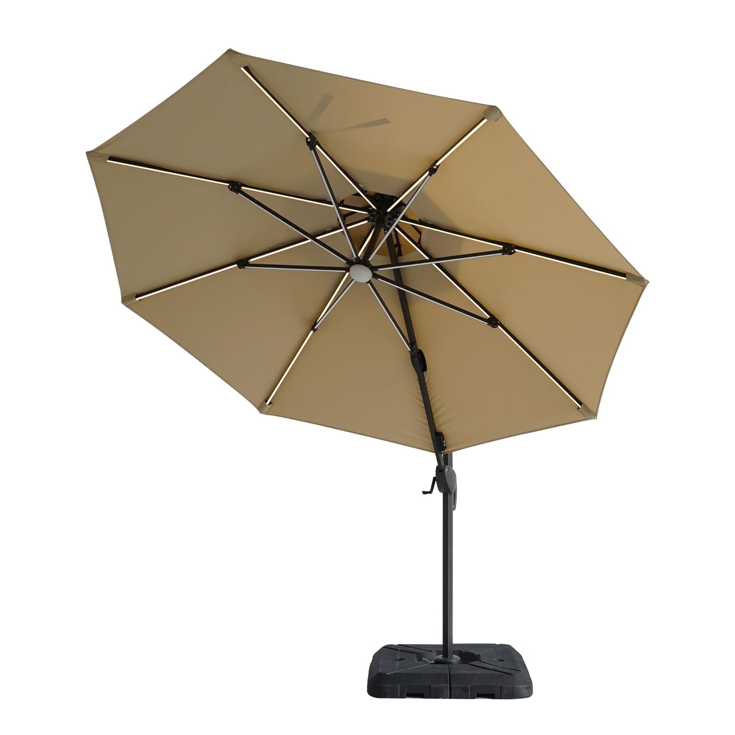 Greemotion Pire 8-foot Cantilever UV-resistant Shade Rotation Tilt Umbrella with Heavy Base and Built-in Solar Panel LED Light for Outdoor, Porch, Pool, Deck, Beige