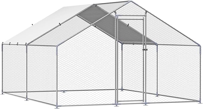 VEVOR Large Metal Chicken Coop, 9.8x13.1x6.5 ft Large Walk in Chicken Runs for Yard with Cover, Hen House Enclosure with Security Lock, Outdoor Duck Rabbit Cage Poultry Pen for Backyard, Farm, Yard