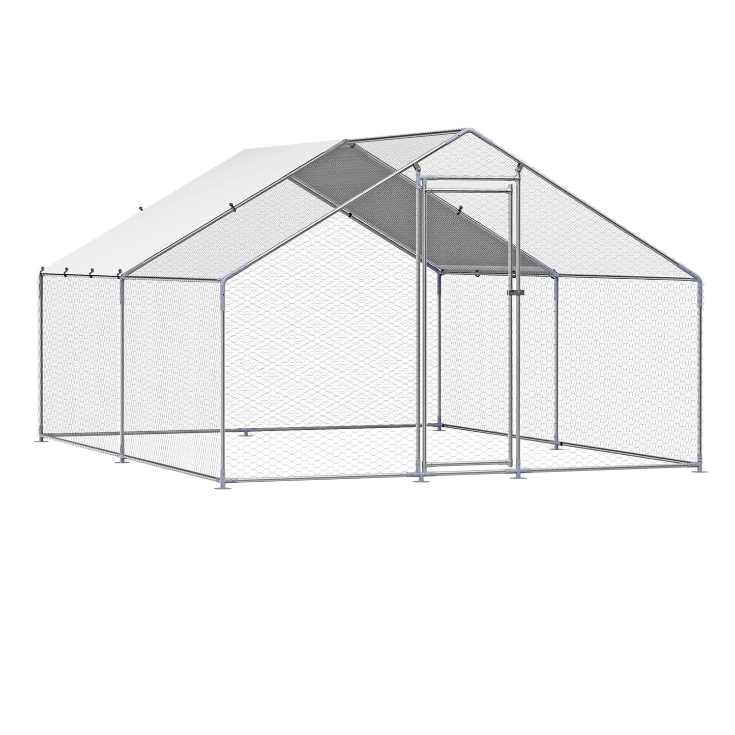 VEVOR Large Metal Chicken Coop, 9.8x13.1x6.5 ft Large Walk in Chicken Runs for Yard with Cover, Hen House Enclosure with Security Lock, Outdoor Duck Rabbit Cage Poultry Pen for Backyard, Farm, Yard