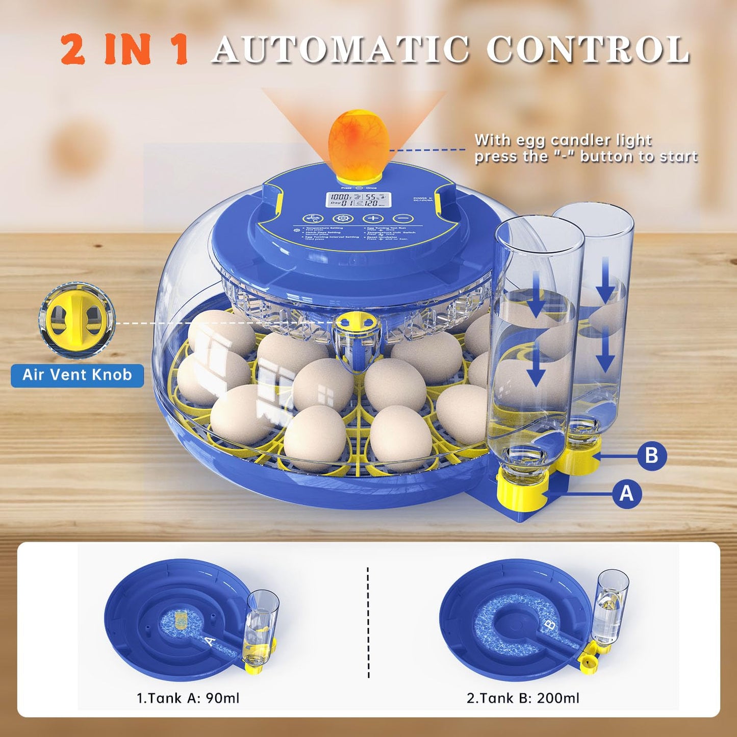 Forotone Incubators for Hatching Eggs, 18-Egg Incubator with Automatic Egg Turning and Humidity Control, Egg Candler, External Water Filling, Incubator for Chicken Eggs, Ducks, Goose, Quail
