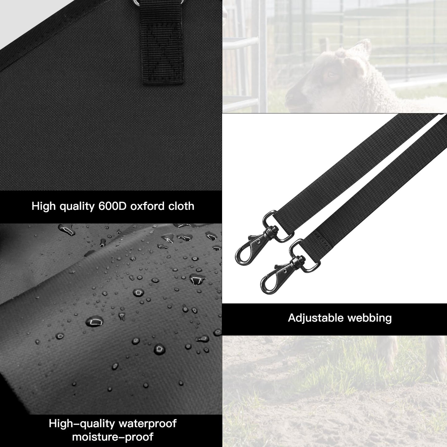 MIYABALA 3 Packs Goat Hay Feeder,Hay Bags for Goats,Horses,Sheep,Premium 600D Oxford Cloth,with Metal Fastener and Adjustable Open Feed Hole for Slow Feeding. (3 Black)