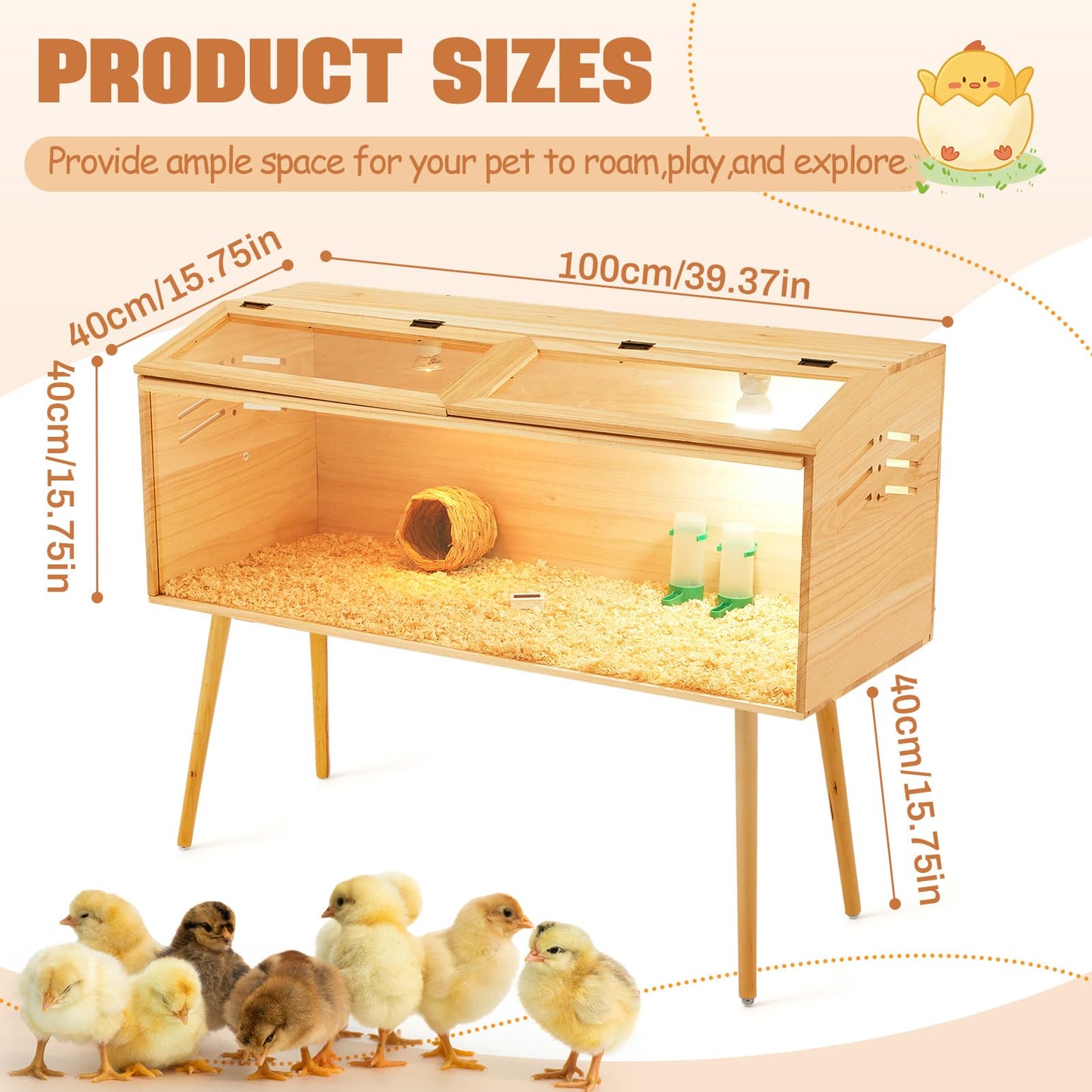 CroBlissful 40 x 16 x 16 in Brooder Kit Box for Chicken Quails Indoor Outdoor with Leg Stand Sliding Door, Bulb Set and Feeder, Baby Chicken Coops for Ducks, Rabbit, Hamsters, Lizards, Mice, Rat