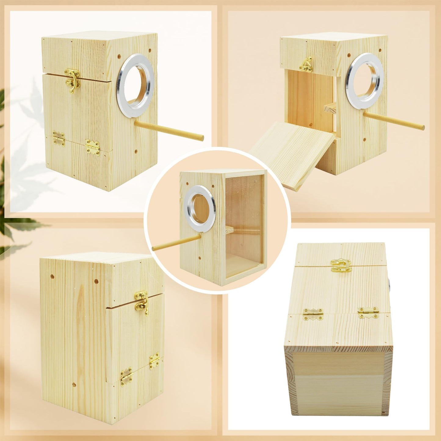 MUYG Parakeet Nesting Box,Transparent Bird Nest Boxs Natural Wooden Breeding Box with Coconut Fiber,Birds Cage House with Perch for Canary Budgies Gouldian Finch Cockatiel Conure and Other Small Birds