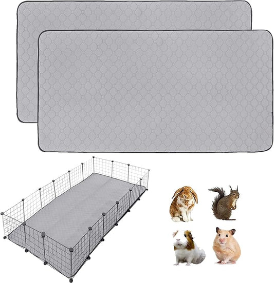 Guinea Pig Cage Liners, 2 Pack 36'' X 72'' Washable Guinea Pig Pee Pads, Non Slip Reusable Super Absorbent Guinea Pig Training Mat Bedding Fleece for Small Animals Hamster Rabbit Chinchilla Rat