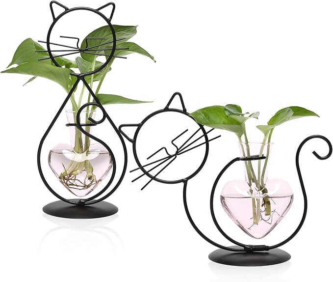 Plant Terrarium Plant Propagation Station Cat Lover Gifts for Women Plant Lovers Home Office Decor Cat Desk Accessories