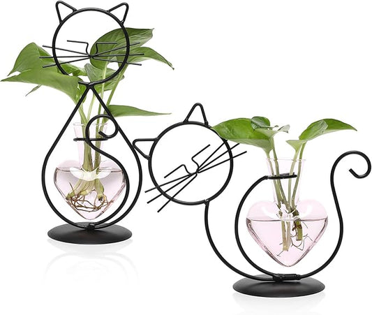 Plant Terrarium Plant Propagation Station Cat Lover Gifts for Women Plant Lovers Home Office Decor Cat Desk Accessories