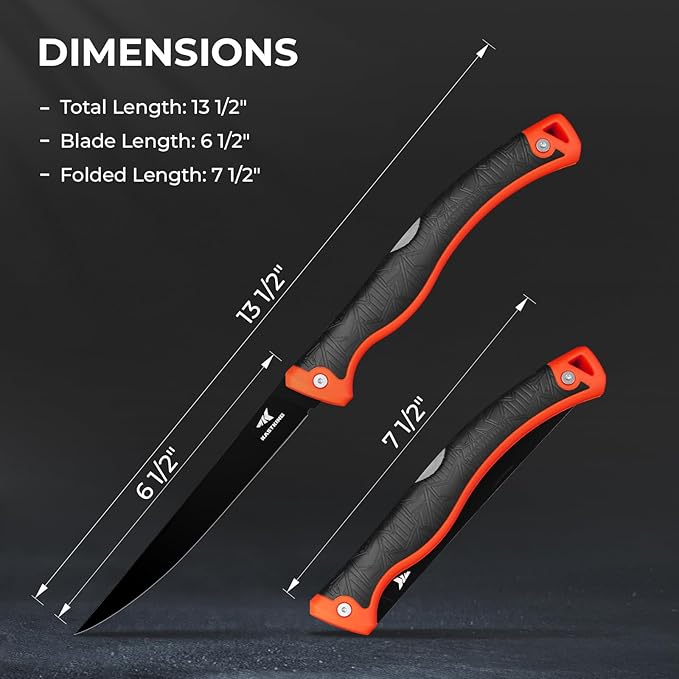 KastKing Folding Fillet/Fishing/Camping/Hunting Knife, Razor Sharp G4116 German Stainless-Steel Blade, Non-Slip Handles, 13 ½ inch overall Length, only 7 ½ inch folded, Includes Sheath