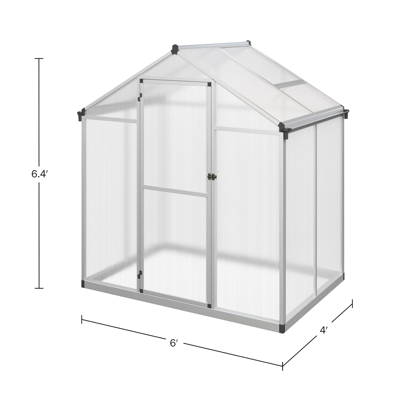 Walk in Greenhouse - 4ft x 6ft Outdoor Green House with Roof Vent and Rain Gutter - Sturdy Polycarbonate Panels with Aluminum Frame by Home-Complete