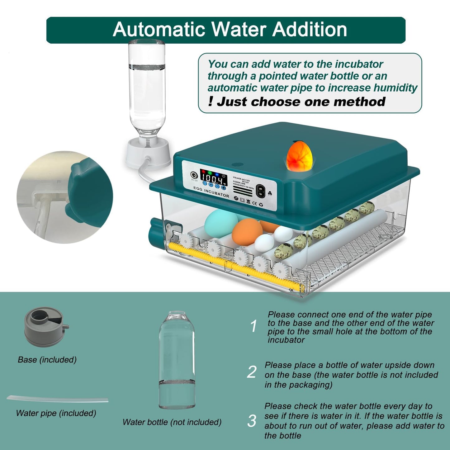 Hethya Egg Incubator, Egg Incubator with Automatic Egg Turning and Automatic Water Addition, 12-16 Eggs Incubator with Egg Candler, Incubator for Chicken Eggs Duck Eggs Quail Eggs